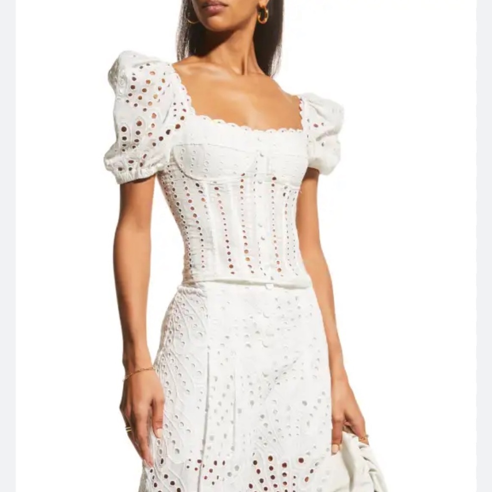 NWT Charo Ruiz Ella White Puff Sleeve Bustier Blouse